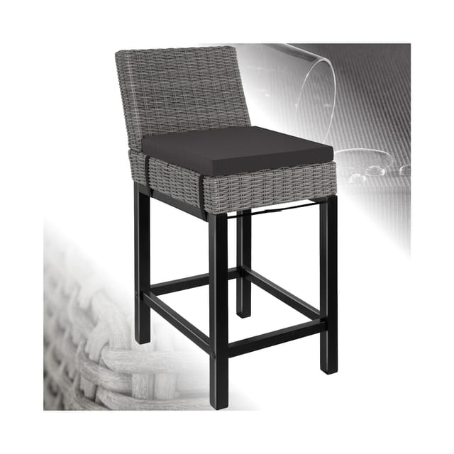 tectake® Rattan Barstuhl, mit Aluminiumgestell, natürlich nachempfundenes Geflecht, inklusive Sitzpolster, 45 x 62,5 x 99 cm