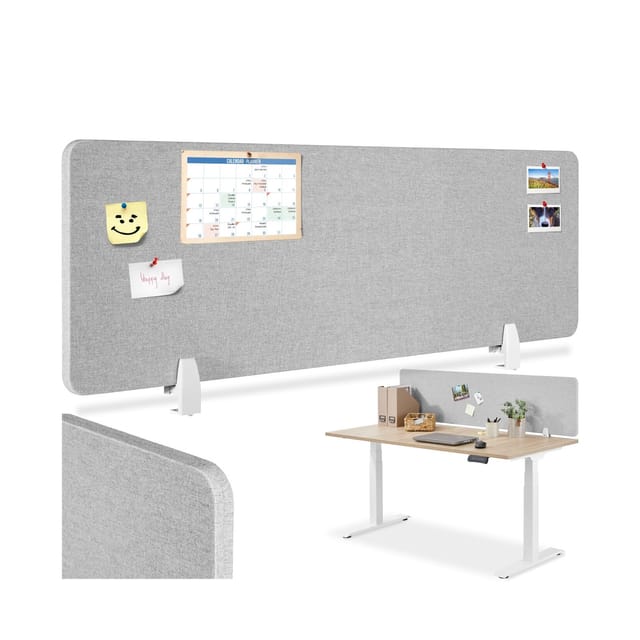 tectake® Schreibtisch Trennwand, in 2 Größen, Stoffbezug aus pflegeleichtem Polyester, inkl. 2 Befestigungsklemmen