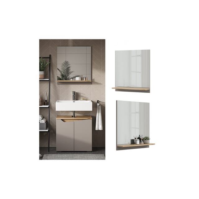 Vicco Badspiegel Marelle Greige Eiche 60 x 67 cm mit Regal