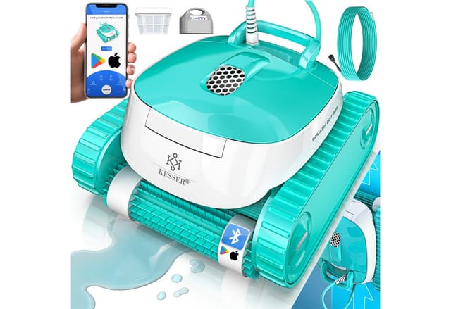KESSER® Poolroboter für Boden und Wand, Poolsauger bis 100m² Pools & eine leistungsstarke Reinigung, Poolreiniger vollautomatisch mit App-Funktion & Kontrollmodul, Inkl. Abdeckung, Klettermechanismus