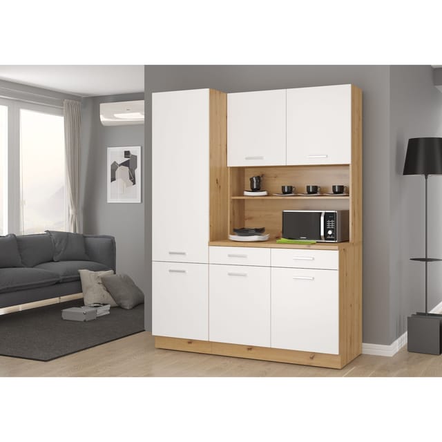 Buffet Küche Mario 150cm Küchenzeile Küchenblock Einbauküche Weiss Eiche Artisan
