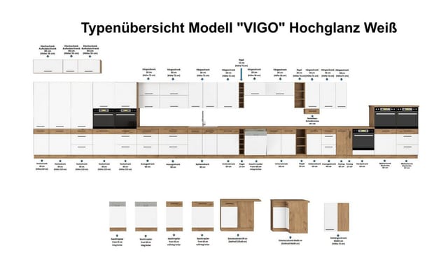 Eckküche VIGO Weiß Glanz Lancelot 210x350 cm Küchenzeile Küchenblock Einbauküche