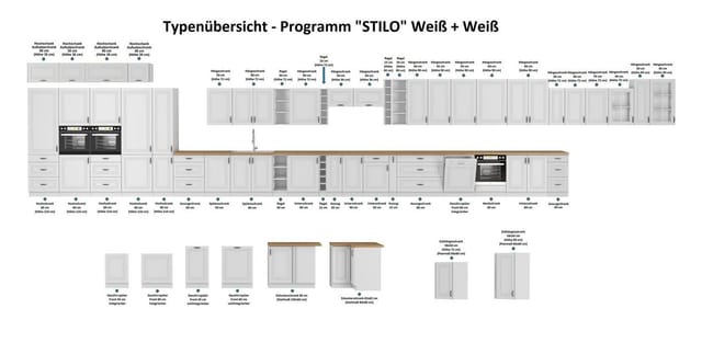 Landhaus Küche Stilo Weiß 250 cm Küchenzeile Küchenblock Einbauküche erweiterbar