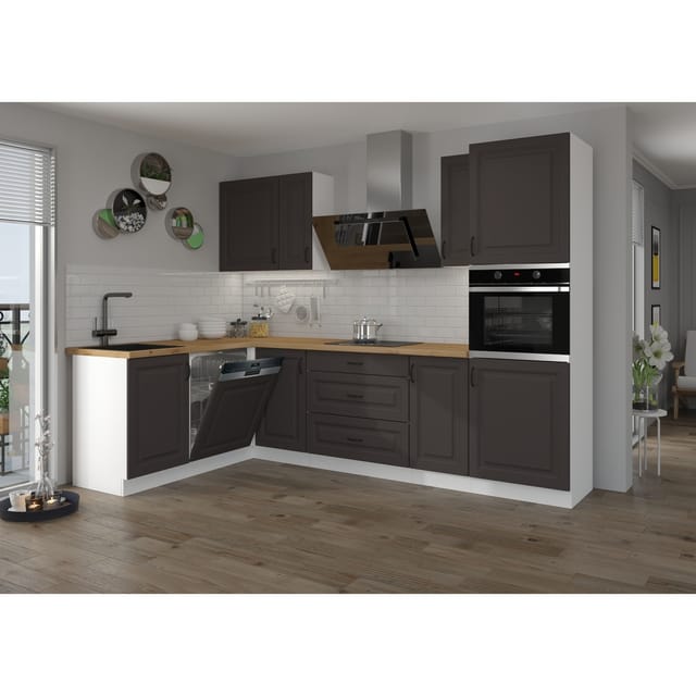 Landhaus Küche Stilo Grau 170x285cm Küchenzeile Einbauküche Eckküche Winkelküche