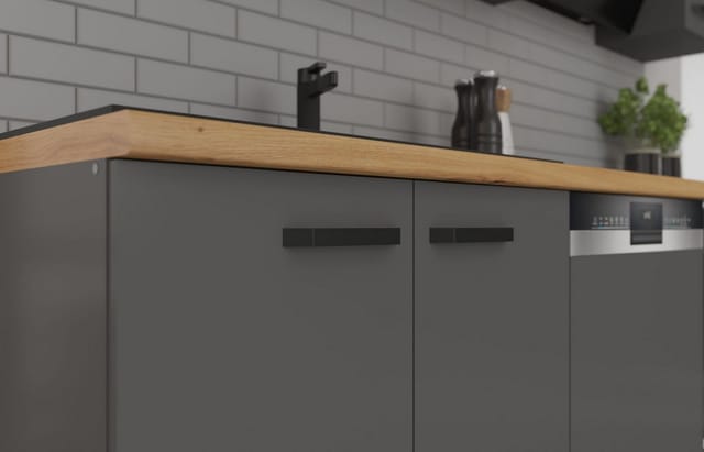 Küche NESSA Basic 240 cm Anthrazit Grau Küchenzeile Küchenblock Einbauküche
