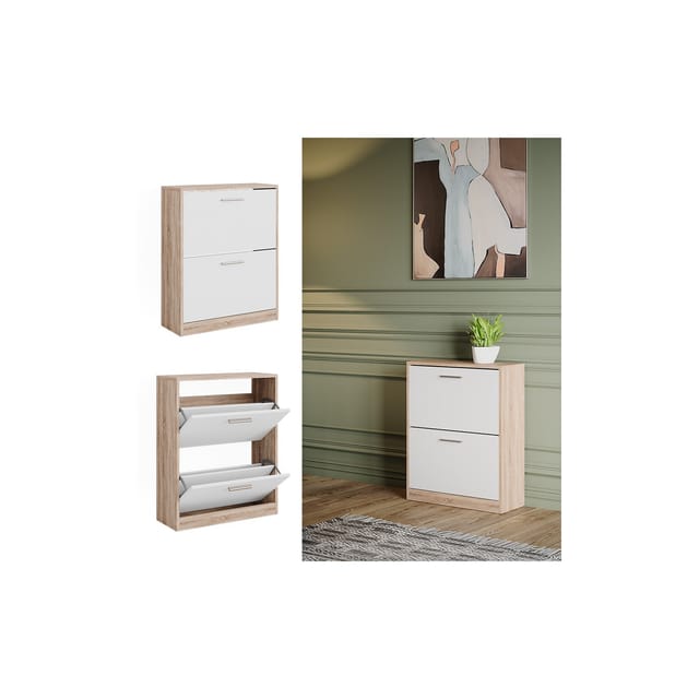 Vicco Schuhschrank Gizmo Eiche Weiß 59 x 73 cm 2 Fächer