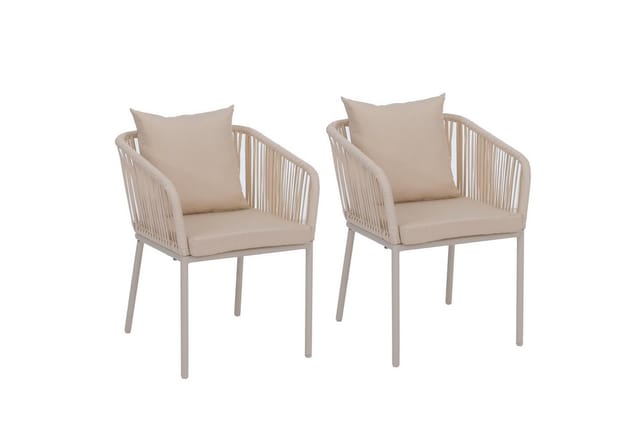 2er-Set Gartenstuhl MCW-N41, Outdoor Armlehne, wetterfest Aluminium Seilgeflecht Rope ~ creme, Kissen creme