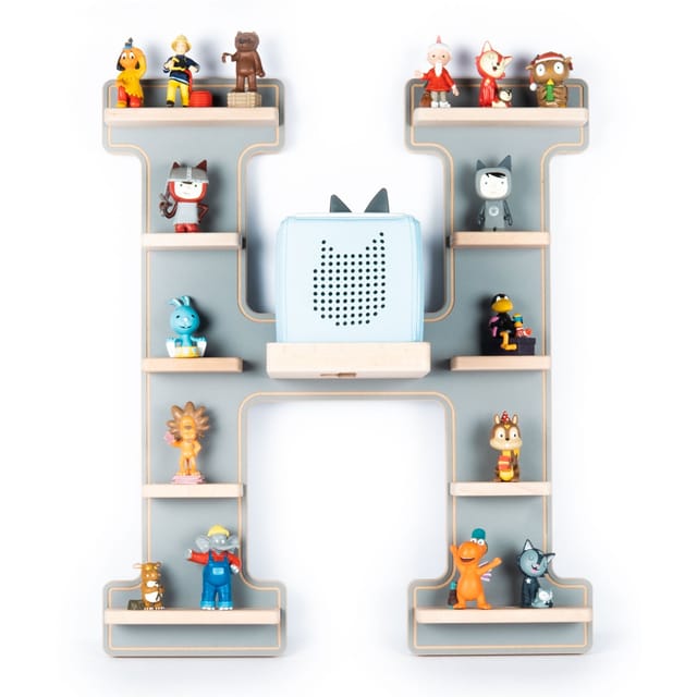 BOARTI Kinderregal Buchstabe H hängend für Toniebox und Tonie Figuren platzsparendes Regal H. 54 x B. 46 x T. 19 cm Wandregal Musikbox Figuren Aufbewahrung Magneteinsätzen Aufbewahrungsregal Holz
