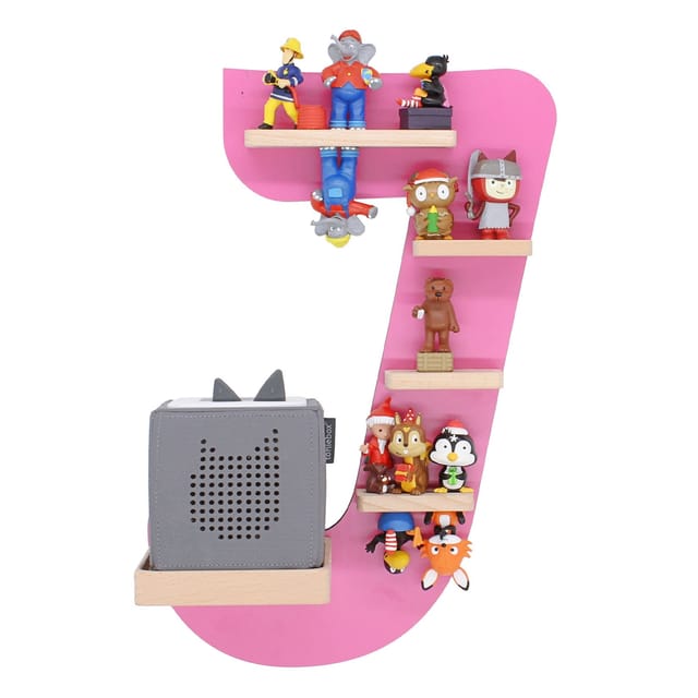 BOARTI Kinderregal Buchstabe J hängend für Toniebox und Tonie Figuren platzsparendes Regal H. 47 x B. 32 x T. 19 Wandregal Musikbox und Figuren Aufbewahrung Magneteinsätzen Aufbewahrungsregal Holz