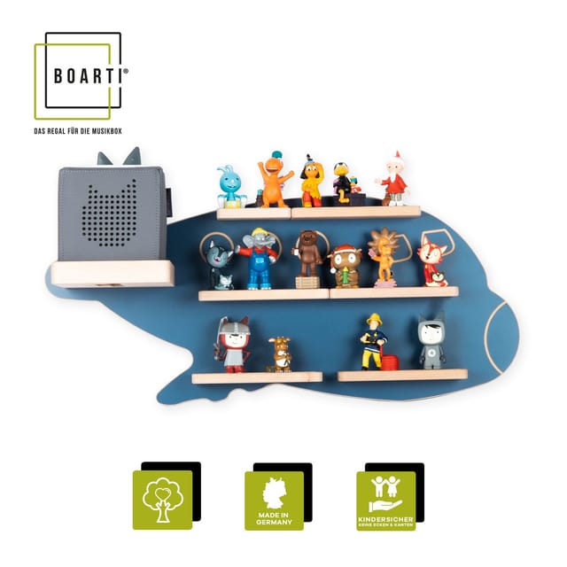 BOARTI Kinderregal Flugzeug hängend für Toniebox und Tonie Figuren platzsparendes Regal H. 30 x B. 60 x T. 19 cm Wandregal Musikbox und Figuren Aufbewahrung Magneteinsätzen Aufbewahrungsregal Holz