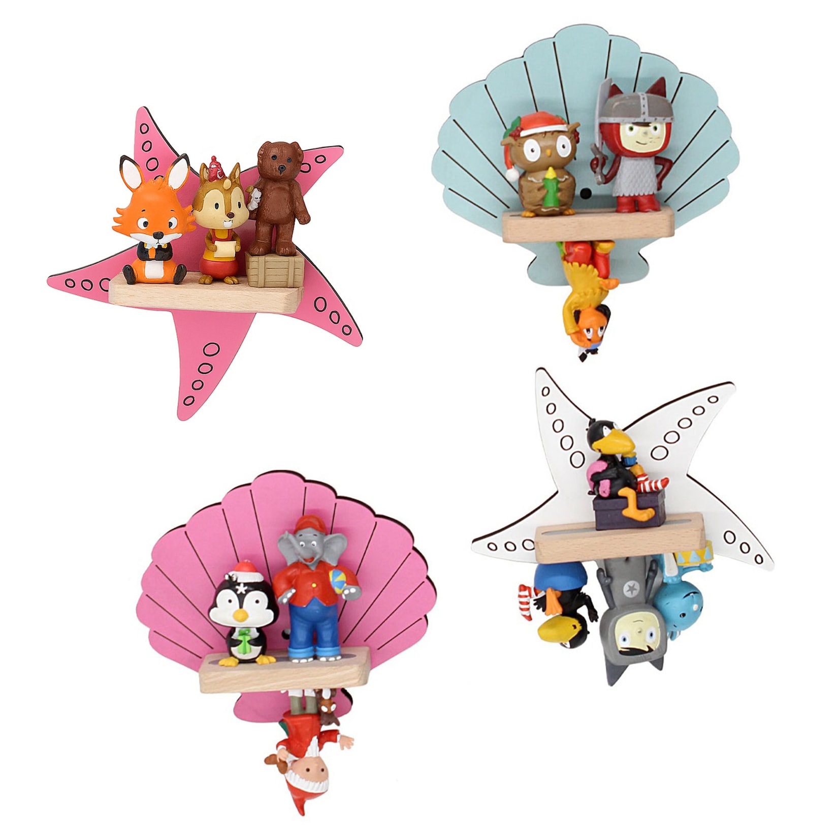 BOARTI Kinderregal Muschel hängend für Toniebox und Tonie Figuren platzsparendes Regal H. 31 x B. 34 x T. 19 cm Wandregal Musikbox und Figuren Aufbewahrung Magneteinsätzen Aufbewahrungsregal Holz