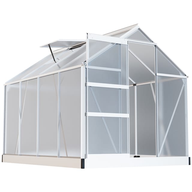 GARMIO® Gewächshaus NEAPEL 250x190cm für den Garten, Alu Frühbeet inklusive Fundament, 2 Dachfenster, UV-Schutz, Tomatenhaus