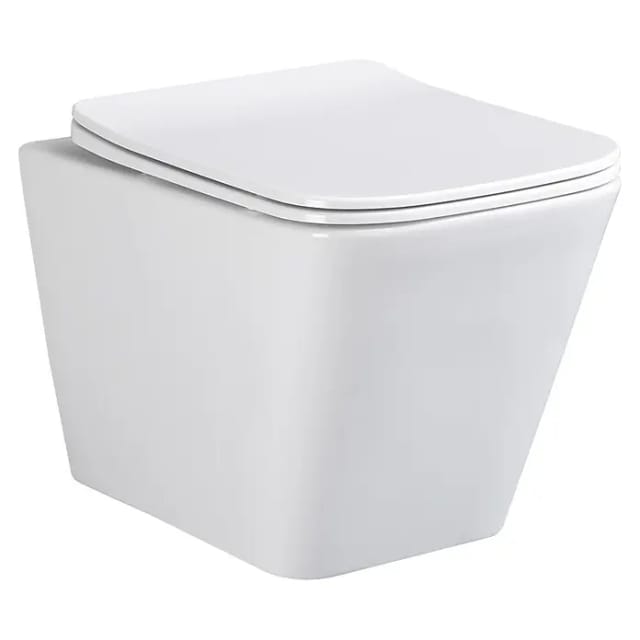 sanicomfort Hänge WC Set Aliki Square – Spülrandloses, Hygienisches Wand-WC Tiefspüler aus Hochwertiger Sanitärkeramik in Weiß, Kompakt, Modern inkl. Soft-Close WC-Sitz