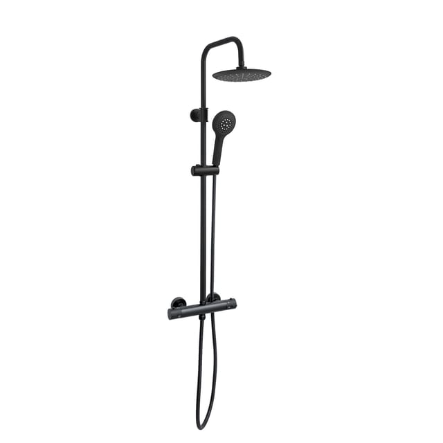 Duschsäule mit Thermostat schwarz Kopf Ø23cm, Handbrause 3 Strahl. DSP