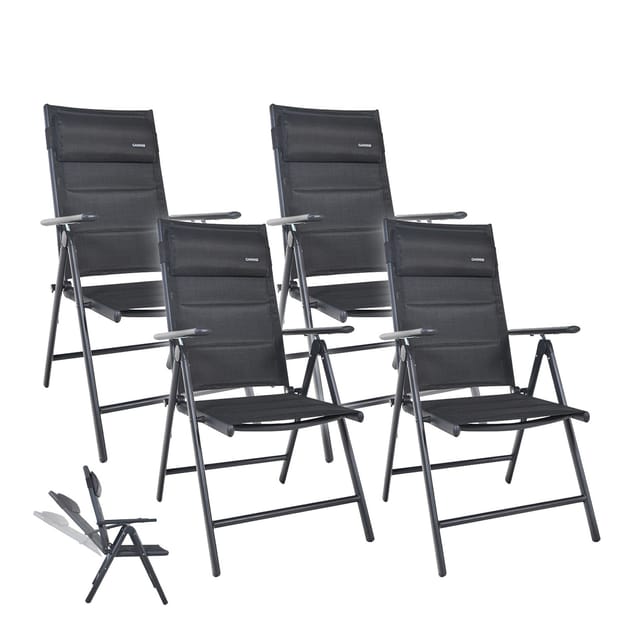 GARMIO® Gartenstuhl Balkonstuhl FLORENZ schwarz, 4er SET, 7-fach verstellbar, klappbar, inkl. Nackenkissen, für Terrasse