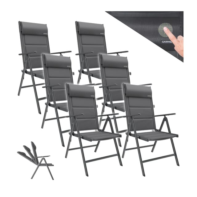 GARMIO® Gartenstuhl Balkonstuhl FLORENZ anthrazit,6er SET, 7-fach verstellbar, klappbar, inkl. Nackenkissen, für Terrasse