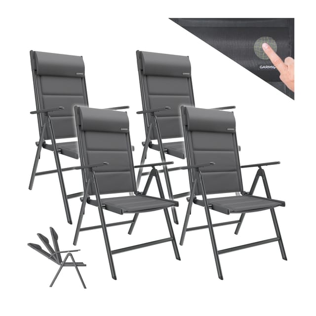 GARMIO® Gartenstuhl Balkonstuhl FLORENZ anthrazit, 4er SET, 7-fach verstellbar, klappbar, inkl. Nackenkissen, für Terrasse