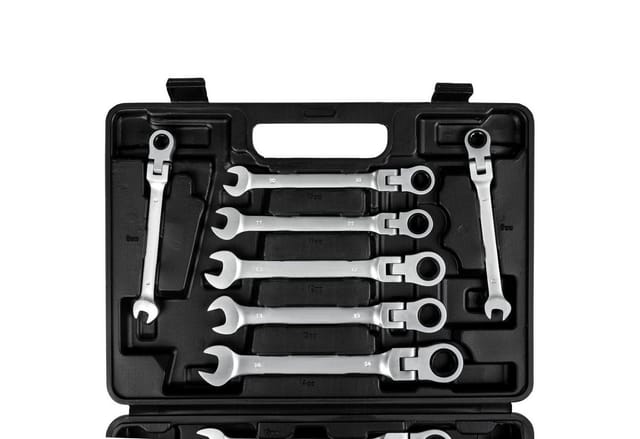 tectake® Ratschenschlüsselsatz, 12-teilig, 8 - 22 mm, 72 Zahn-Getriebe, inklusive Kunststoffkoffer