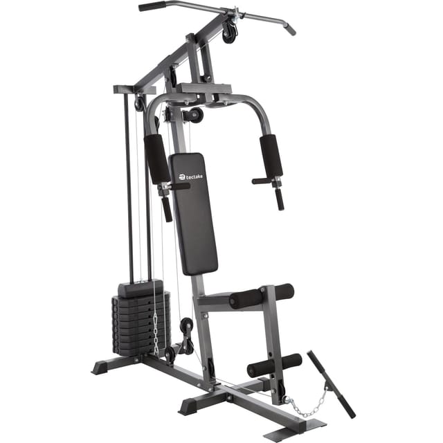 tectake® Kraftstation, mit Butterfly- und Beinstreckermodul, gepolstert mit Kunstlederbezug, 160 x 98 x 203 cm