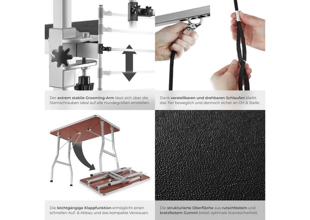 tectake® Trimmtisch, mit höhenverstellbarem Galgen und 2 Schlingen, rutschfeste und kratzfeste Gummibeschichtung, Belastbarkeit 60 kg