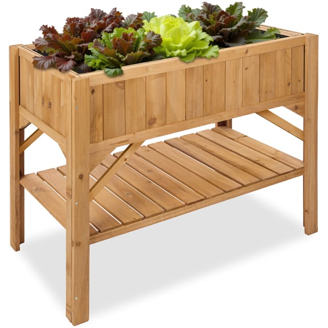 tectake® Hochbeet, aus Holz, mit Ablage, Füllmenge 130 l, 119 x 57 x 90 cm