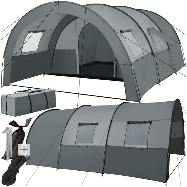 tectake® Tunnelzelt, für 6 Personen, 4 Fenster mit Moskitonetzen, 350 x 480 x 195 cm