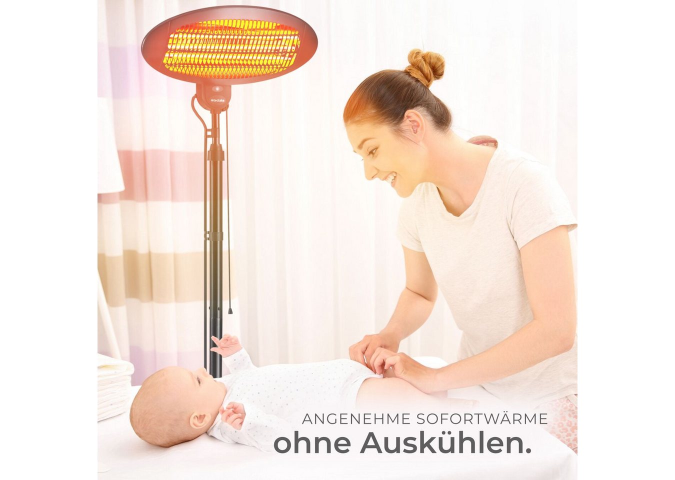 tectake® Infrarotheizstrahler, 3 Leistungsstufen, 650, 1300 und 2000 W, höhenverstellbar und neigbar, Wandmontage möglich, 50 x 50 x 136 - 213 cm Bild 4