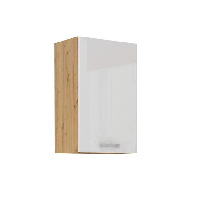 Hängeschrank 50 cm Eiche Artisan + Weiß Hochglanz Küchenzeile Küchenblock Küche
