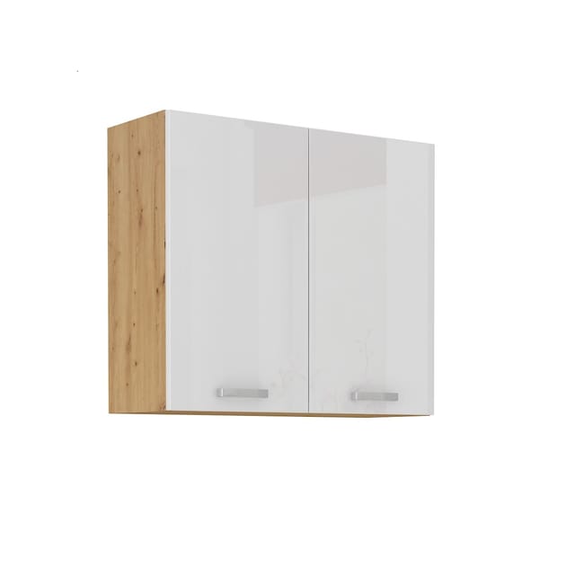 Hängeschrank 80 cm Eiche Artisan + Weiß Hochglanz Küchenzeile Küchenblock Küche