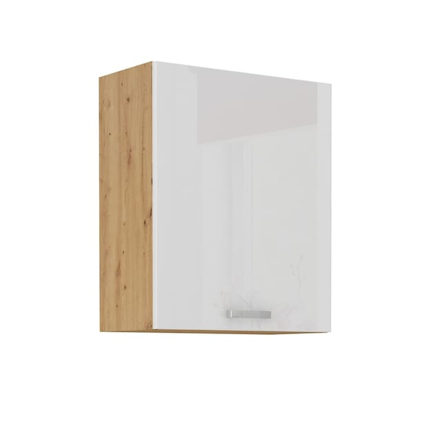 Hängeschrank 60 cm Eiche Artisan + Weiß Hochglanz Küchenzeile Küchenblock Küche