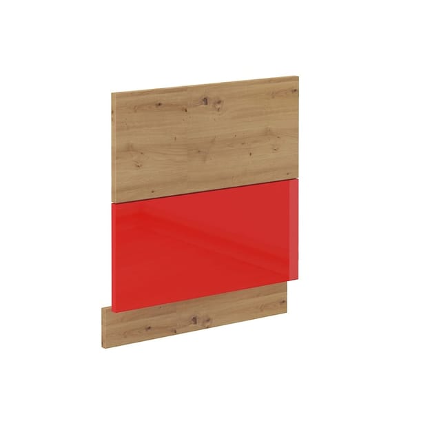 Frontblende für integrierten Geschirrspüler 60 cm Eiche Artisan + Rot Hochglanz