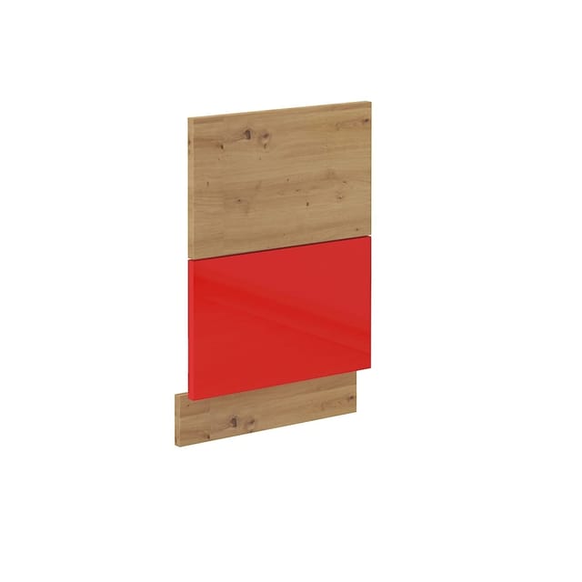 Frontblende für integrierten Geschirrspüler 45 cm Eiche Artisan + Rot Hochglanz