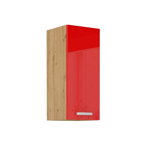 Hängeschrank 30 cm Eiche Artisan + Rot Hochglanz Küchenzeile Küchenblock Küche
