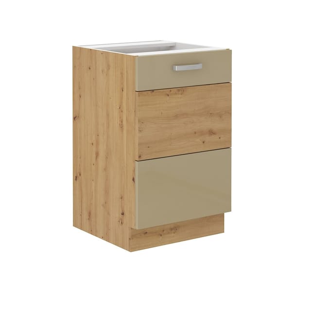 Spülenschrank 50 cm Eiche Artisan Cappuccino Glanz Küchenzeile Küchenblock Küche