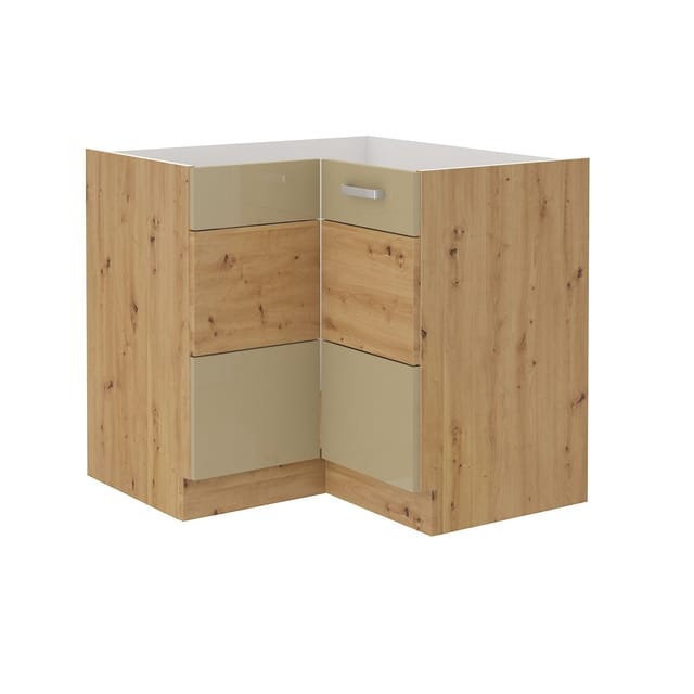 Eckunterschrank 90x90 Eiche Artisan Cappuccino Hochglanz Küchenzeile Küchenblock