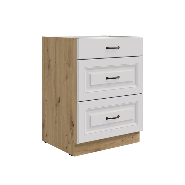 Küchen Unterschrank 60 cm Stilo Weiß + Eiche Artisan Vollauszug Soft-Close Küche