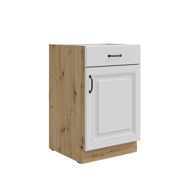 Unterschrank 50 Stilo Weiß + Eiche Artisan Küchenzeile Vollauszug Soft-Close