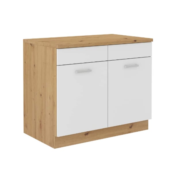 Spülenschrank Buffet Küche Mario 100 Küchenzeile Einbauküche Weiss Eiche Artisan