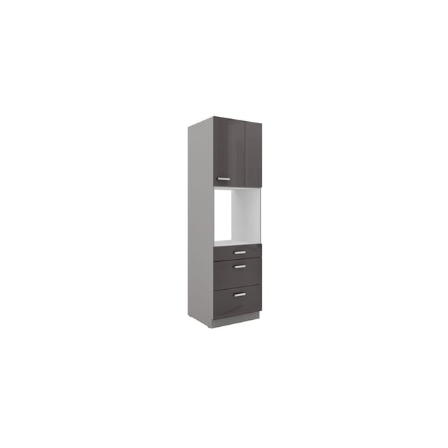 Küchen Hochschrank 60 Bianca Grau Hochglanz + Grau Küchenzeile Küchenblock Grey