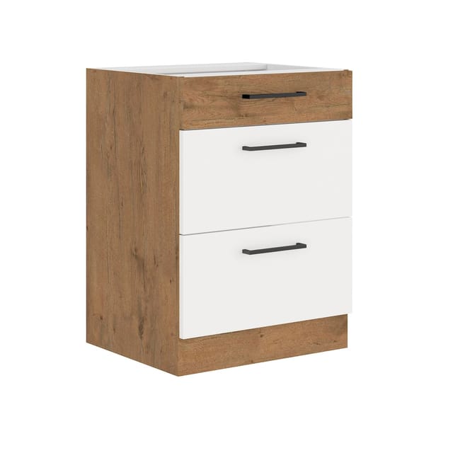 Vigo Unterschrank 60 Eiche Lancelot Weiß Hochglanz Vollauszug Soft-Close Küche