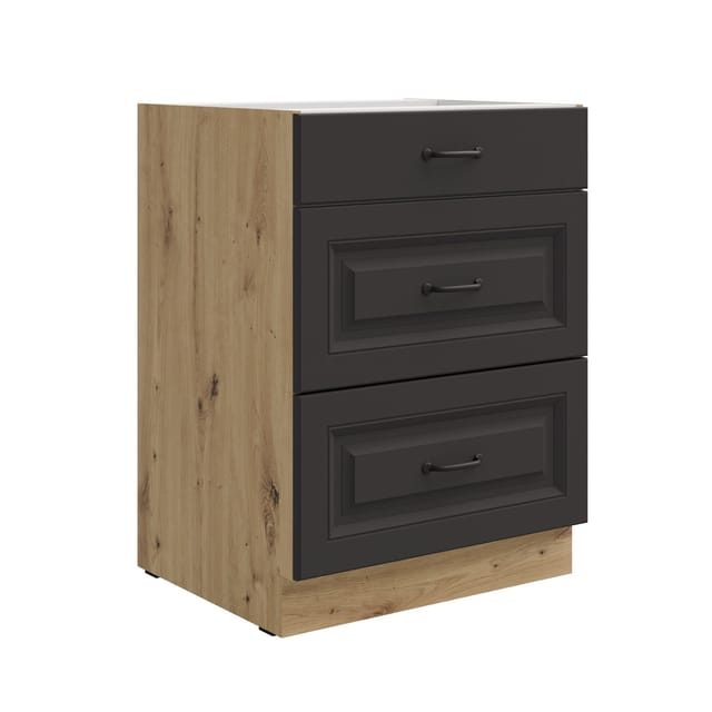 Küchen Unterschrank 60 cm Stilo Grau + Eiche Artisan Vollauszug Soft-Close Küche