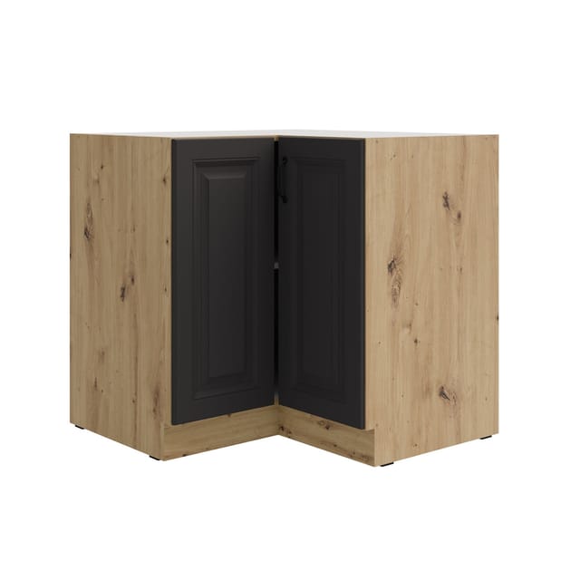 Eckunterschrank 90x90 cm Stilo Grau Eiche Artisan Küchenzeile Küchenblock Küche