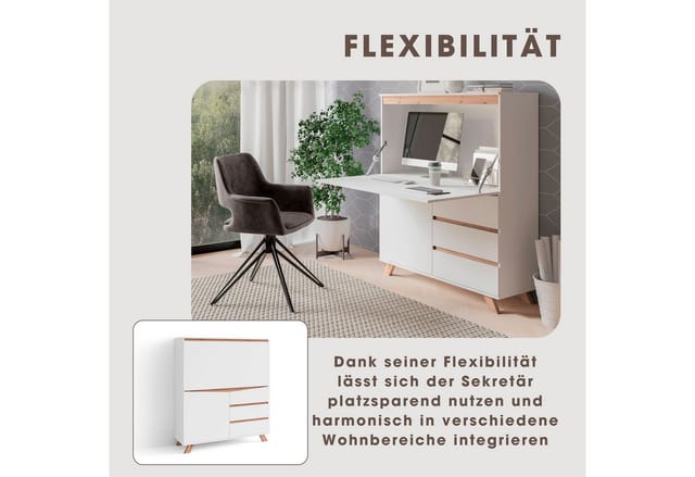 byLIVING Sekretär VALENTIN, Breite 120 cm, weiß/Artisan Eiche (Eiche-Optik)