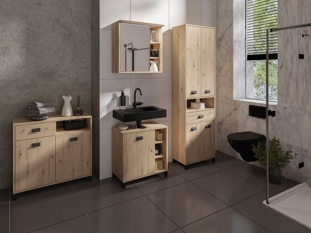 byLIVING Badezimmer Kommode WELLNESS, Breite 80,5 cm, Artisan Eiche/schwarz
