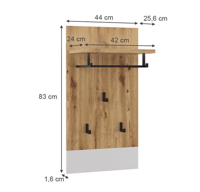 Vicco Wandgarderobe Selena Eiche Weiß 44 x 83 cm