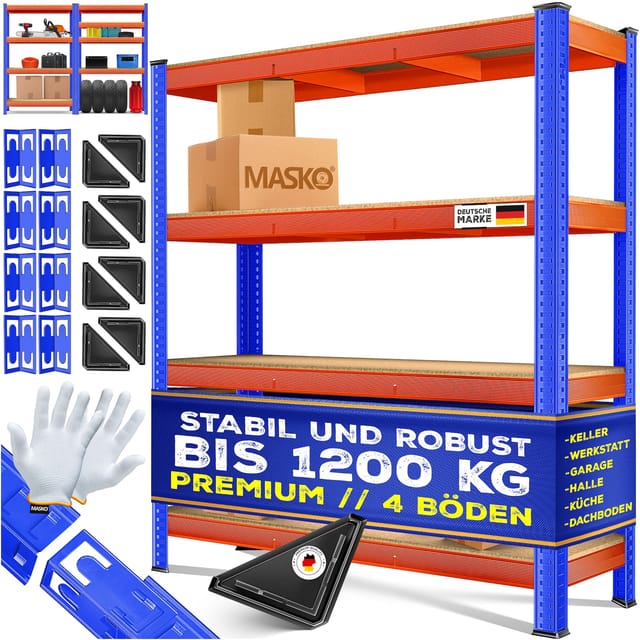 MASKO® Schwerlastregal Lagerregal Kellerregal 160x160x40cm, verstellbare Ablagen, MDF-Platten Regal aus Metall, Steckregal, Werkstattregal Stahlgestell Garage Werkbank