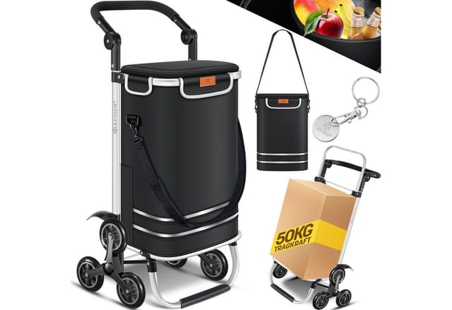 KESSER® Einkaufstrolley Treppensteiger mit Kühlfach klappbar mit 56L Kapazität und belastbar bis 50kg 3in1 Trolley Sackkarre & Umhängetasche Faltbarer Einkaufswagen inkl. Einkaufschip