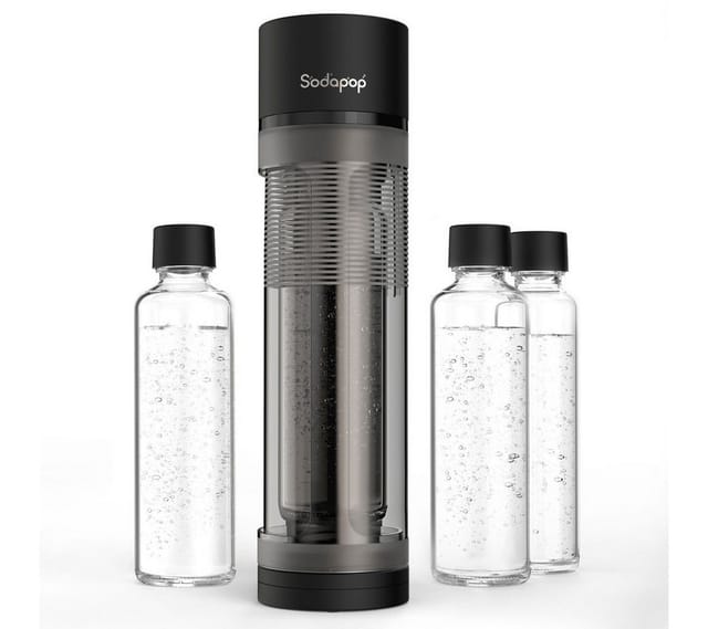 SODAPOP Wassersprudler Logan matt schwarz, 2x 850ml + 1x 600ml Glasflaschen + 1x CO² Zylinder