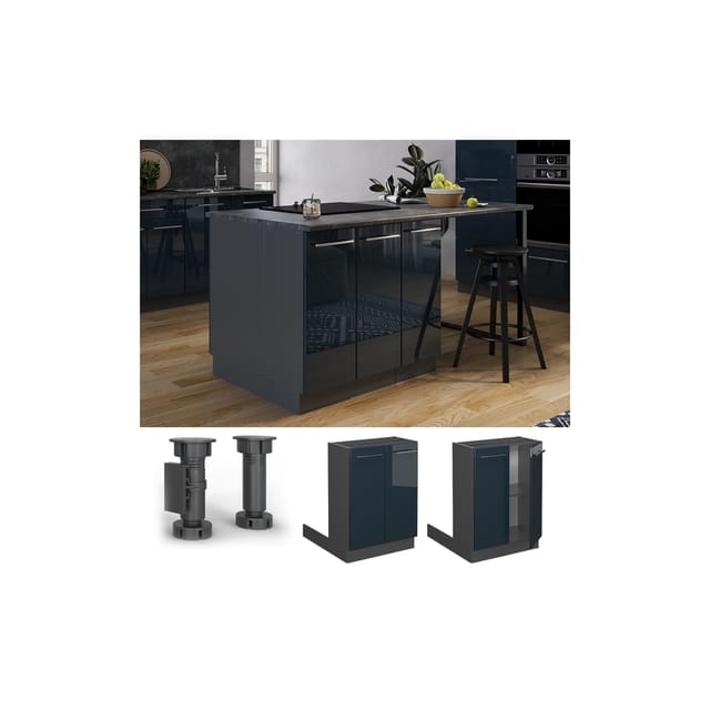 Vicco Regalinselunterschrank Fame-Line Anthrazit Dunkelblau Hochglanz 60 cm