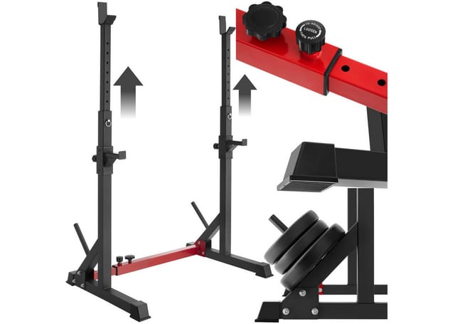 tectake® Squat Rack, multifunktional, Höhe und Breite verstellbar, bodenschonende Kunststoffkappen, inklusive 2 Aufnahmen für Hantelscheiben